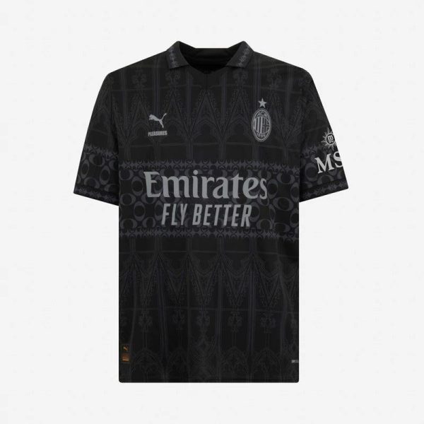 Camisa de futebol preta AC Milan x Pleasures 2024 2025 Quarta